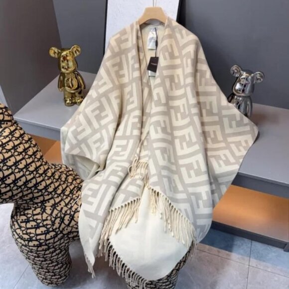 Fendi Women's Cashmere FF Fringe Shawl Cape - Picture 1 of 7